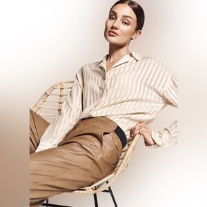 RIANI Striped Gold Voile Blouse Size 38 Women’s New With Tags Luxurious